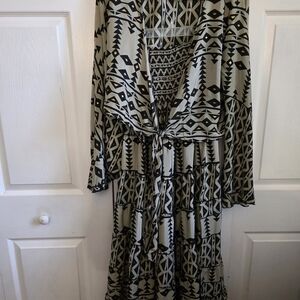 Geometric Patterned Black and Cream Dress